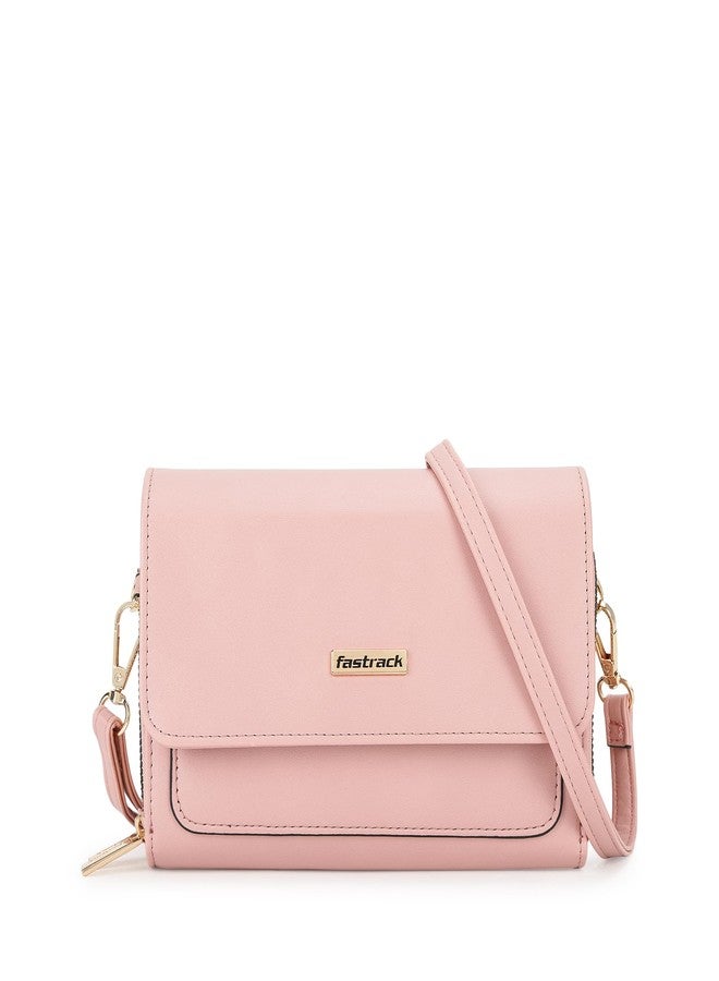 Fastrack Women's Convertible Clutch with Adjustable Sling | Flap and Magnetic Button Closure | Dual Zip Compartments, Card Slots and Inner Zip Pocket | Stylish Everyday Clutch, Peach - Image 1